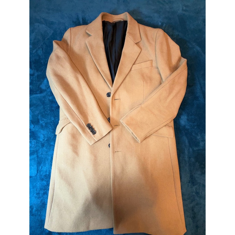 ASOS Mens Camel Wool Blend Overcoat Tan Longline Topcoat Jacket Size Medium